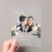 Invitations En Acrylique Mariage Floral Moderne Simple Photo Sauvez La Date (In situ (ordinateur de poche))