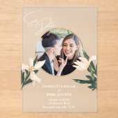 Invitations En Acrylique Mariage Floral Moderne Simple Photo Sauvez La Date (Recto)