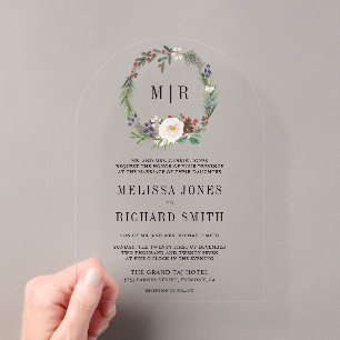 Invitations En Acrylique Mariage Floral Monogram Rustique de Noël