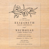 Invitations En Acrylique Mariage floral noir esquissé (Recto)