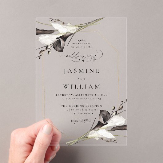 Invitations En Acrylique Mariage floral noir et blanc 2 (In situ (ordinateur de poche))