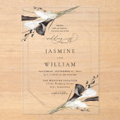 Invitations En Acrylique Mariage floral noir et blanc 2 (Recto)