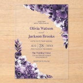 Invitations En Acrylique Mariage floral pourpre (Recto)