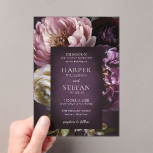 Invitations En Acrylique Mariage Floral Pourpre Maximaliste Élégant