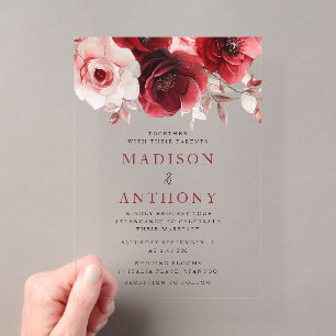 Invitations En Acrylique Mariage Floral Radiant Luxe Rouge Rubis