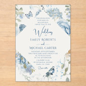 Invitations En Acrylique Mariage floral romantique bleu Dusty (Recto)