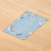 Invitations En Acrylique Mariage floral romantique bleu Dusty (Poser)