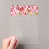 Invitations En Acrylique Mariage floral romantique rose or (In situ (ordinateur de poche))