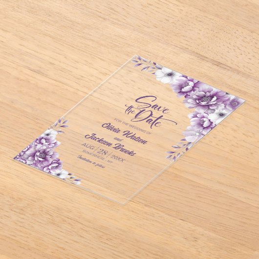 Invitations En Acrylique Mariage floral rose élégant Enregistrer la date (Poser)