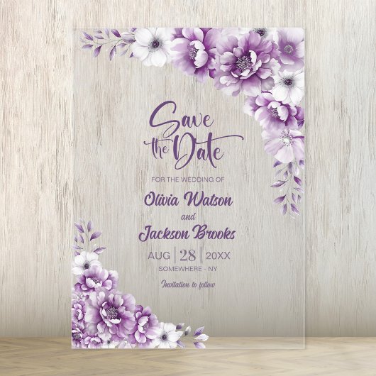 Invitations En Acrylique Mariage floral rose élégant Enregistrer la date