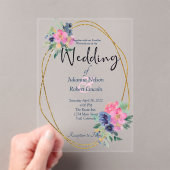 Invitations En Acrylique Mariage floral rose et bleu (In situ (ordinateur de poche))