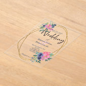 Invitations En Acrylique Mariage floral rose et bleu (Poser)