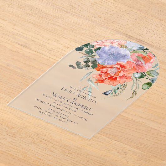 Invitations En Acrylique Mariage floral rose et bleu clair (Poser)