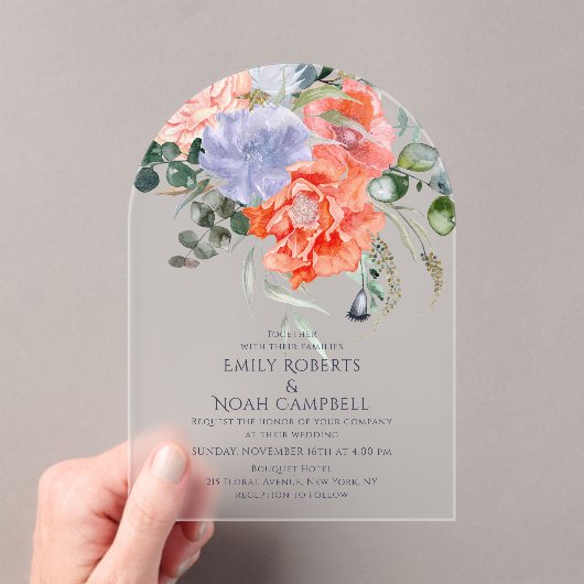 Invitations En Acrylique Mariage floral rose et bleu clair (In situ (ordinateur de poche))