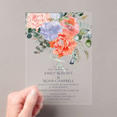 Invitations En Acrylique Mariage floral rose et bleu clair (In situ (ordinateur de poche))