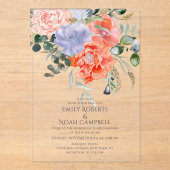 Invitations En Acrylique Mariage floral rose et bleu clair (Recto)