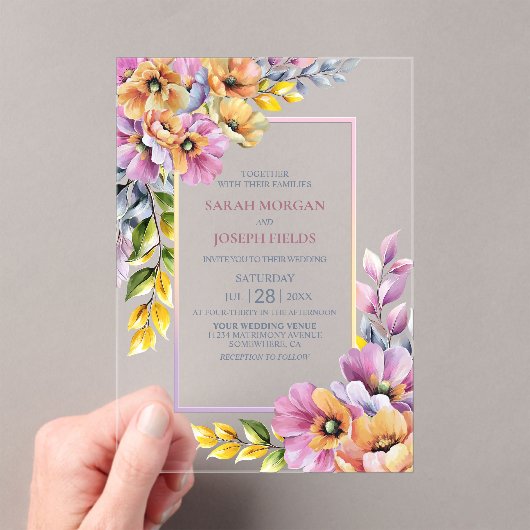 Invitations En Acrylique Mariage floral rose et orange (In situ (ordinateur de poche))