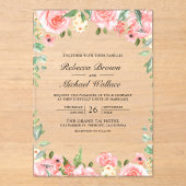 Invitations En Acrylique Mariage Floral Rose Pâle (Recto)
