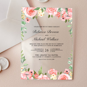 Invitations En Acrylique Mariage Floral Rose Pâle