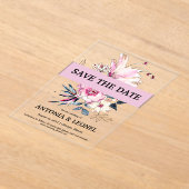 Invitations En Acrylique Mariage floral rose Plum Enregistrer la date (Poser)