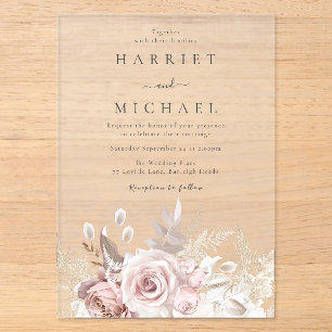 Invitations En Acrylique Mariage Floral Rose Poussiéreuse et Blush de Desig