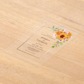 Invitations En Acrylique Mariage floral rose tournesol (Poser)