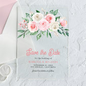 Invitations En Acrylique Mariage floral rose vif Enregistrer la date