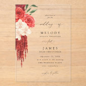 Invitations En Acrylique Mariage Floral rouge V2 (Recto)