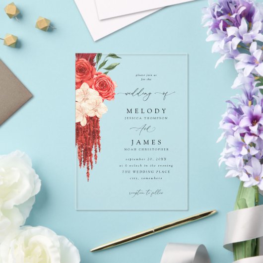 Invitations En Acrylique Mariage Floral rouge V2 (Insitu (Mariage))