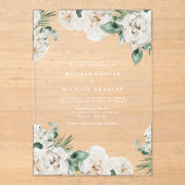 Invitations En Acrylique Mariage floral rustique blanc aquarelle (Recto)