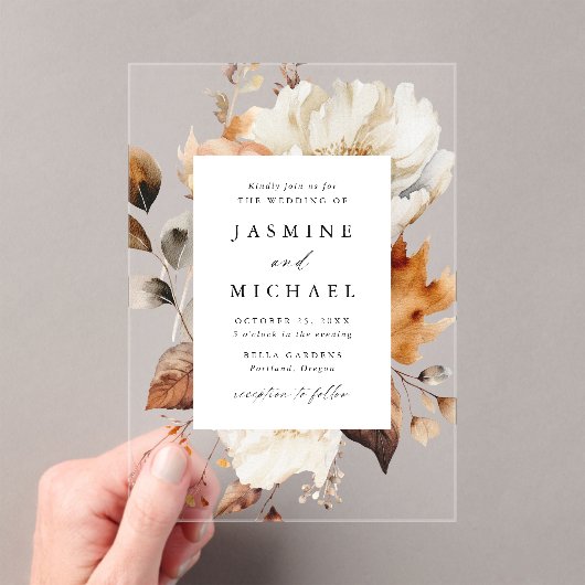 Invitations En Acrylique Mariage floral rustique d'automne (In situ (ordinateur de poche))