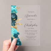 Invitations En Acrylique Mariage Floral Script Or Aqua Sarcelle (In situ (ordinateur de poche))