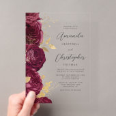 Invitations En Acrylique Mariage Floral Script Or Bourgogne (In situ (ordinateur de poche))