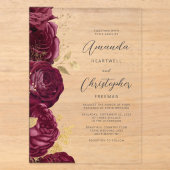 Invitations En Acrylique Mariage Floral Script Or Bourgogne (Recto)