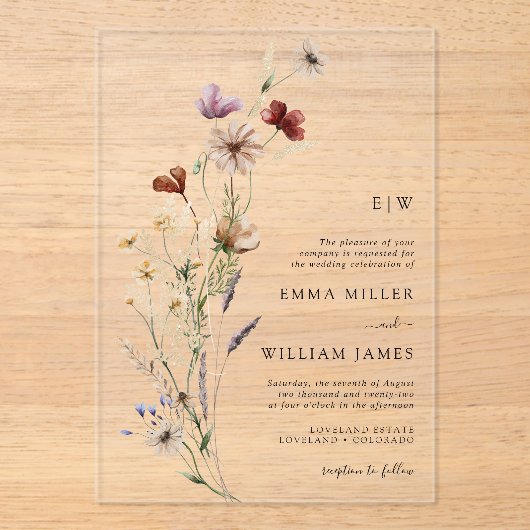 Invitations En Acrylique Mariage floral simple et élégant (Recto)