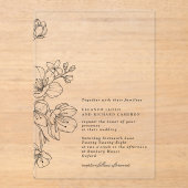 Invitations En Acrylique Mariage floral simple et élégant en fleur noire (Recto)