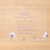 Invitations En Acrylique Mariage floral simple Lavender (Recto)