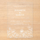 Invitations En Acrylique Mariage floral simple vert olive (Recto)