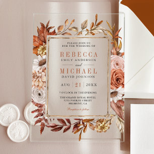 Invitations En Acrylique Mariage Floral Terracotta