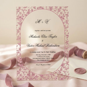 Invitations En Acrylique Mariage Floral Toile de Jouy Vintage Rose Poussiér