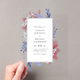 Invitations En Acrylique Mariage Floral Transparent Exotique Peint à la Mai