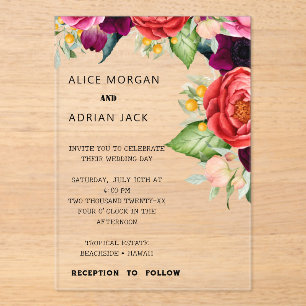 Invitations En Acrylique Mariage floral tropical coloré