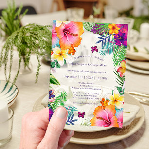 Invitations En Acrylique Mariage floral tropical hawaïen coloré
