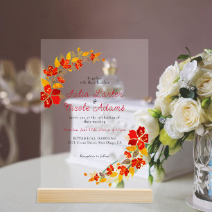 Invitations En Acrylique Mariage Floral Tropical Hibiscus Orange Brûlé