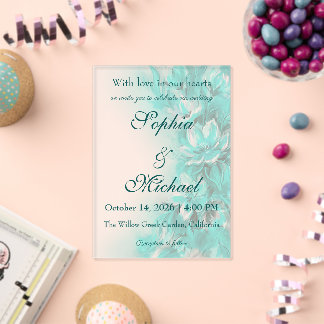 Invitations En Acrylique Mariage floral turquoise élégant