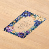 Invitations En Acrylique Mariage Floral Turquoise, violet et or transparent (Poser)
