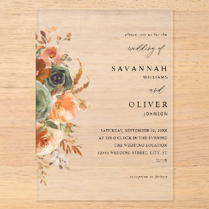 Invitations En Acrylique Mariage floral vert et terre cuite