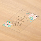 Invitations En Acrylique Mariage Floral Vert Menthe et Rose (Poser)