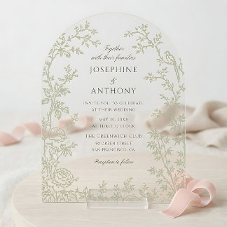 Invitations En Acrylique Mariage floral vert sauge de style chinoiserie