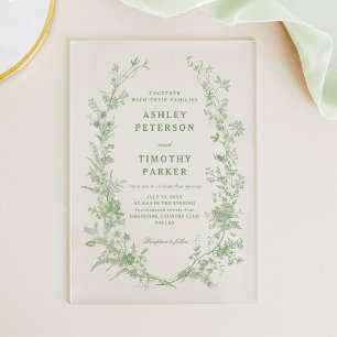 Invitations En Acrylique Mariage Floral Vert Sauge Élégant Toile